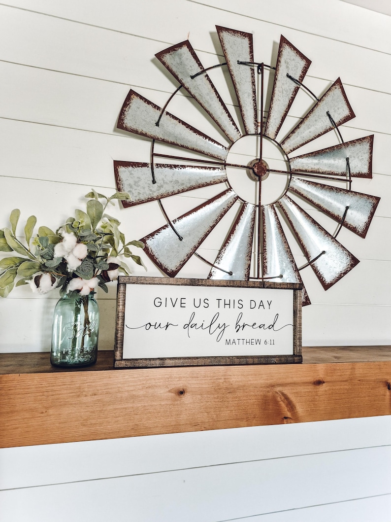 Give Us This Day Our Daily Bread Sign, Kitchen Wall Art, Dining Room Decor, Wedding Gift, Scripture Decor, The Lords Prayer, Religious Gifts image 3