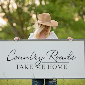 Country Roads Take Me Home Sign, Framed Wood Sign, Family Room Wall Decor, Housewarming Gift, Farmhouse Sign, Country Music Sign, Wall Art
