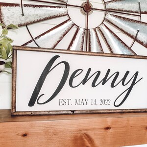 Last Name Established Sign, Last Name Sign, Wedding Date Sign, Framed Wood Sign, Farmhouse Sign, Wedding Gift, Gift for Her, Anniversary image 2