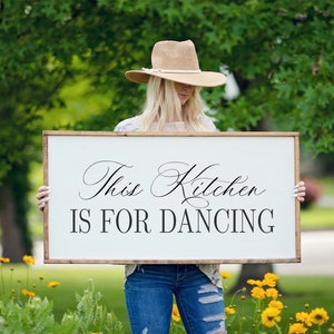 This Kitchen is for Dancing Sign, Kitchen Wall Art, Dining Room Wall Decor, Kitchen Gift, Farmhouse Sign, Framed Wood Sign, Rustic Sign