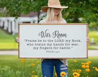War Room Sign, Christian Wall Decor, Prayer Room Sign, Faith Home Decor, Bible Verse Wall Art, Psalm 144:1, Scripture Decor, Religious Gifts