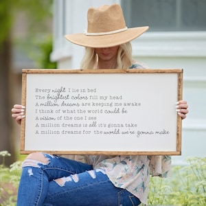 A Million Dreams Sign, The Greatest Showman Sign, Pink Lyrics, Wood Sign, Large Sign, The Brightest Colors Fill My Head, Farmhouse Sign