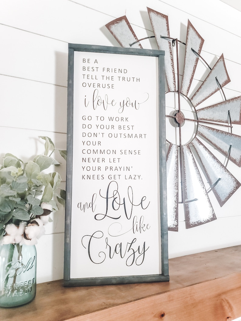 Love Like Crazy Sign, Framed Wood Sign, Bedroom Wall Art, Wedding Gift, Family Room Decor, Wedding Song, Be a Best Friend, Anniversary Gift 36x14 inches