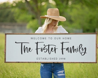 Welcome to Our Home Sign, Family Established Sign, Last Name Sign, Wedding Gift, Housewarming Gift, Anniversary Gift, Mothers Day, Newlywed