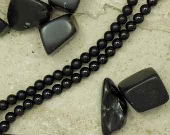 4mm Black Onyx Gemstone Bead Necklace, Custom Length Small Bead Black Stone Necklace, Natural Stone Jewelry