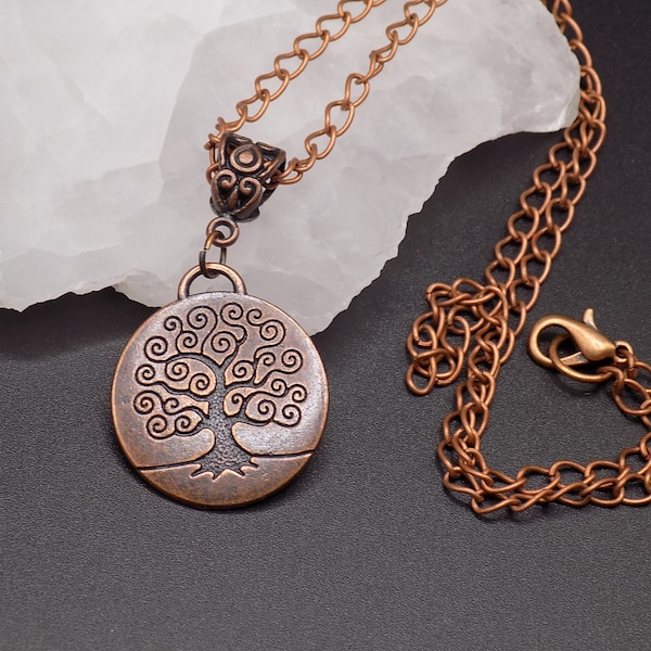 Ancient Tree Antique Copper Pendant Necklace, Tree of Life Necklace, Nature Lover Jewelry, Sacred Tree Mythology Necklace, Custom Lengths