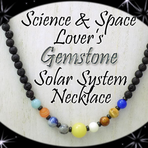 Gemstone Solar System Necklace, Science Lover's Necklace, Astronomy Jewelry, Amazonite, Jade, Jasper, Onyx, Tiger Eye, Sardonyx, Lava Stone