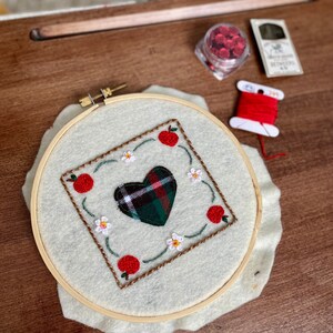 Folk Art Apple and Heart Embroidery Hoop - Modern Embroidery