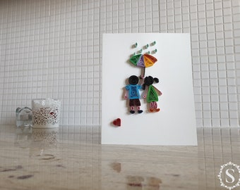 Quilling Card, Handmade, Greeting Card, Thinking Of You, Raining Day, Birthday, Valentine's Day, Mom, Girlfriend, For Her, For Him, Man,Love