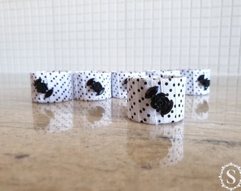 Homemade White Napkin Rings, Set Of Six Rings, Table Decor,Cardboard Rings, Romantic, Wedding, Dining Table Sets, Celebration, Black Roses