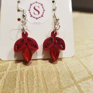 Earrings Tears With Zircon, Quilling Earrings, Handmade Paper Earrings, Drop Earrings. Elegant Jewelry, Wife, Girl, Beauty, Gift Red