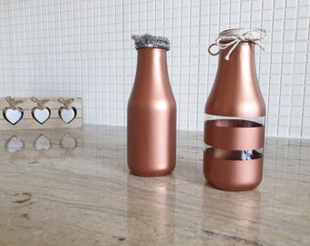 Copper Painted Bottle Vases, Set Of Two, Wedding, Decoration, Modern, Flowers