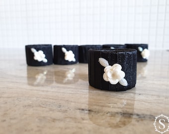 Handmade Black Napkin Rings, Set Of Six Rings, Table Decor, Cardboard Rings, Romantic, Wedding, Dining Table Sets, Celebration, White Roses
