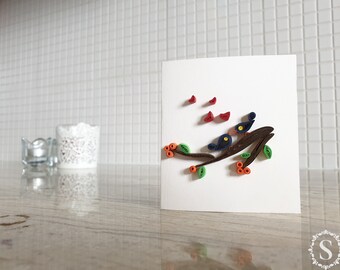 Birds Kissing On A Tree Branch Quilling Card, Greeting Card, Handmade, Valentine's Day, Birthday, Love, Girlfriend, Mom, For Him, For Her,