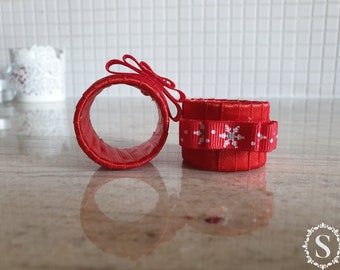 Christmas Handmade Red Napkin Rings, New Year Napkin Rings, Set Of Six Rings, Snowflakes, Table Decor, Dining Table Sets, Winter Holidays
