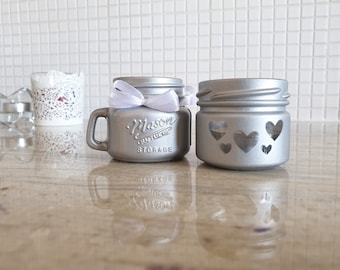 Gray Painted Small Jars With Candle, Set Of Two, Mini Jars, Table Candle, Romantic, Decoration