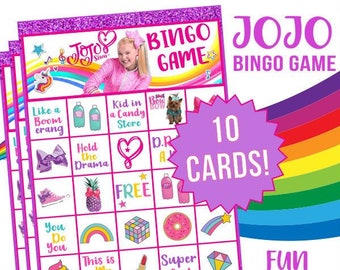 JoJo Siwa Bingo Printable Game - 10 Cards + a Calling Card - INSTANT DOWNLOAD - Printable PDF Files - Great for Birthday Parties!