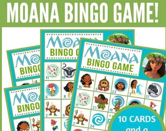 MOANA Birthday Bingo Printable Game - 10 Cards + a Calling Card - INSTANT DOWNLOAD - Printable Pdf Files