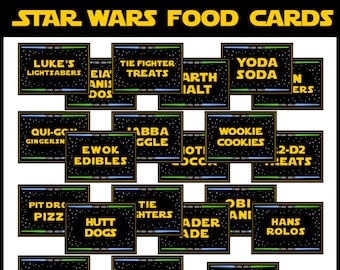 42 Star Wars Printable Party Food Card Labels - 42 Prefilled Tented Cards (NOT Editable) - INSTANT DOWNLOAD - Pdf Files