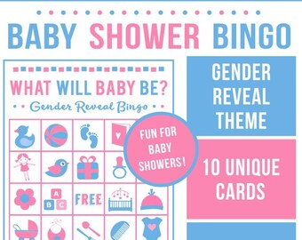 GENDER Reveal Baby Shower Bingo Printable Game - 10 Cards + a Calling Card - INSTANT DOWNLOAD - Printable Pdf Files