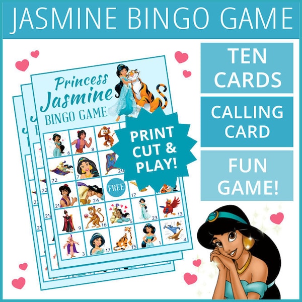 Princess Jasmine & Aladdin Bingo Game Printable - INSTANT DOWNLOAD! (Pdf Digital Files) Great for a birthday party, playdates and more!