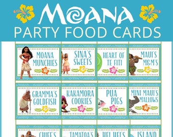 Moana Party Printable Tented Food Card Labels - INSTANT DOWNLOAD Pdf Files - Great for Party Food, Decorations, and Favors!