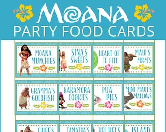 Moana Party Printable Tented Food Card Labels INSTANT DOWNLOAD Pdf