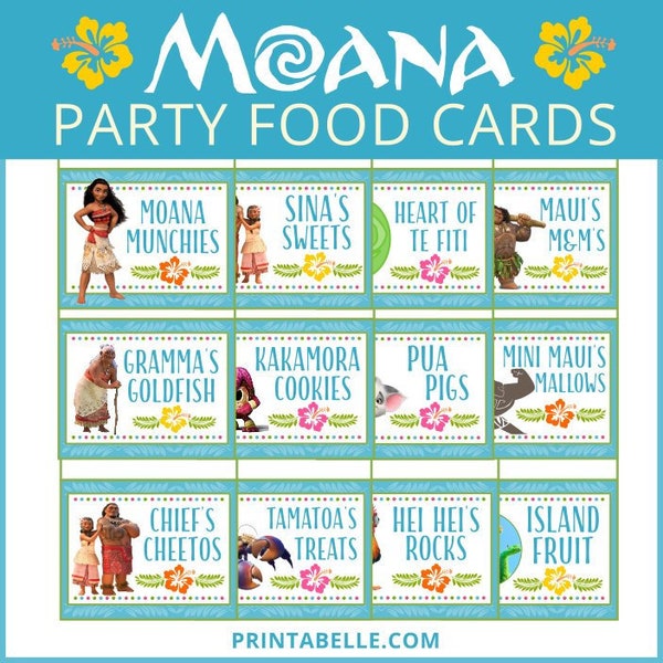 Moana Party Printable Tented Food Card Labels - INSTANT DOWNLOAD Pdf Files - Great for Party Food, Decorations, and Favors!