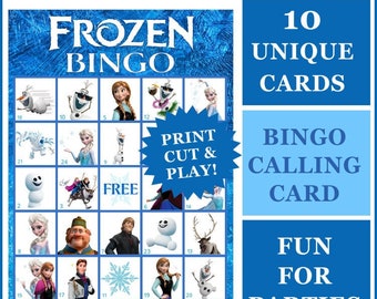 FROZEN Bingo Printable Game - 10 Cards + a Calling Card - INSTANT DOWNLOAD - Printable Pdf Files - Great for Birthday Parties!