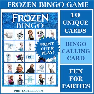 BEVROREN Bingo afdrukbaar spel - 10 kaarten + een visitekaartje - INSTANT DOWNLOAD - afdrukbare PDF-bestanden - ideaal voor verjaardagsfeestjes!