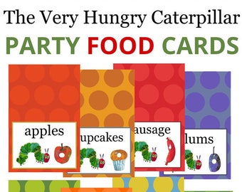 Very Hungry Caterpillar 16 Printable Party Food Cards  + Free Party Sign and Free Coloring Page! - INSTANT DOWNLOAD - Pdf Printable FIles