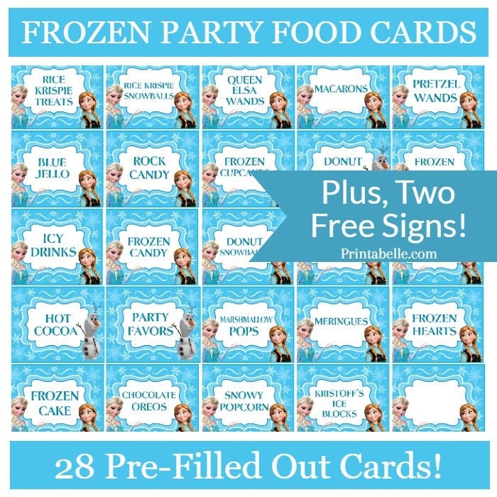 Frozen Prefilled Party Tented Food Card Printables, Plus, Two FREE ...