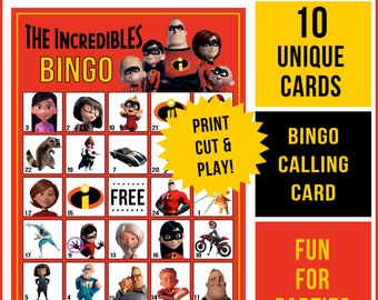 Incredibles Bingo Game Printable - INSTANT DOWNLOAD! (Pdf Digital Files) Great for a birthday party, playdates and more!