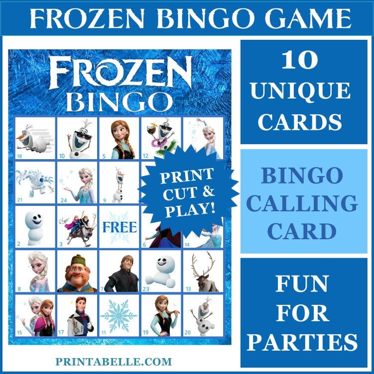 FROZEN Bingo Printable Game 10 Cards a Calling Card INSTANT DOWNLOAD Printable Pdf Files Great for Birthday Parties - Etsy frozen-bingo-printable-game-10-cards-a-calling-card-instant-download-printable-pdf-files-great-for-birthday-parties-etsy