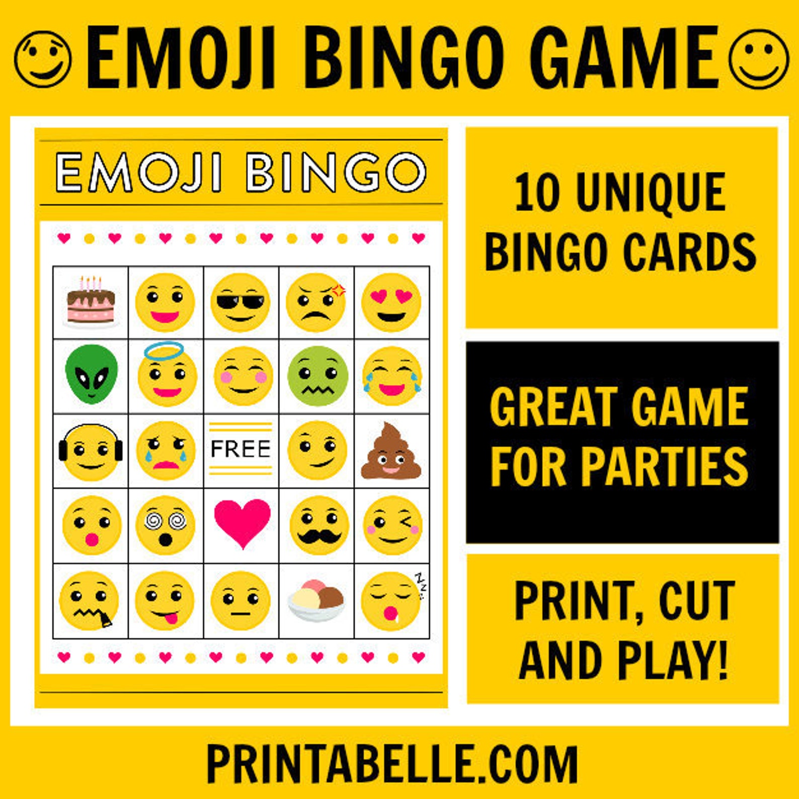 Emoji Bingo Printable Game 10 Cards A Calling Card Etsy