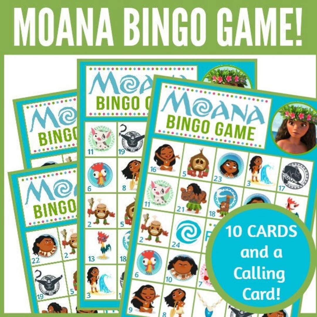MOANA Birthday Bingo Printable Game - 10 Cards + a Calling Card ...