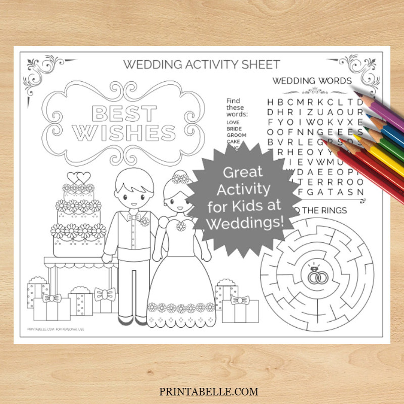 Wedding Kids Activity Placemat Printable PDF File INSTANT Etsy