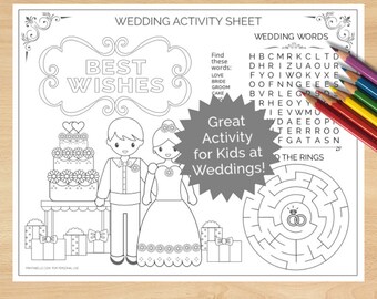 Wedding Kids Activity Placemat Printable - PDF File - INSTANT DOWNLOAD!  - Fun for kids at weddings, bridal showers and receptions!