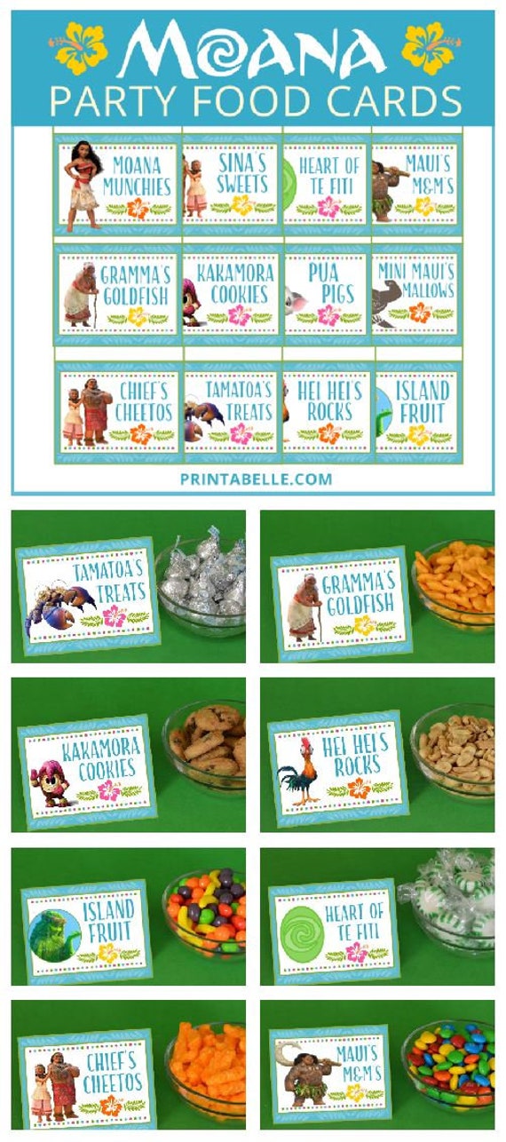 Moana Party Printable Tented Food Card Labels - INSTANT DOWNLOAD Pdf Files  - Great for Party Food, Decorations, and Favors!