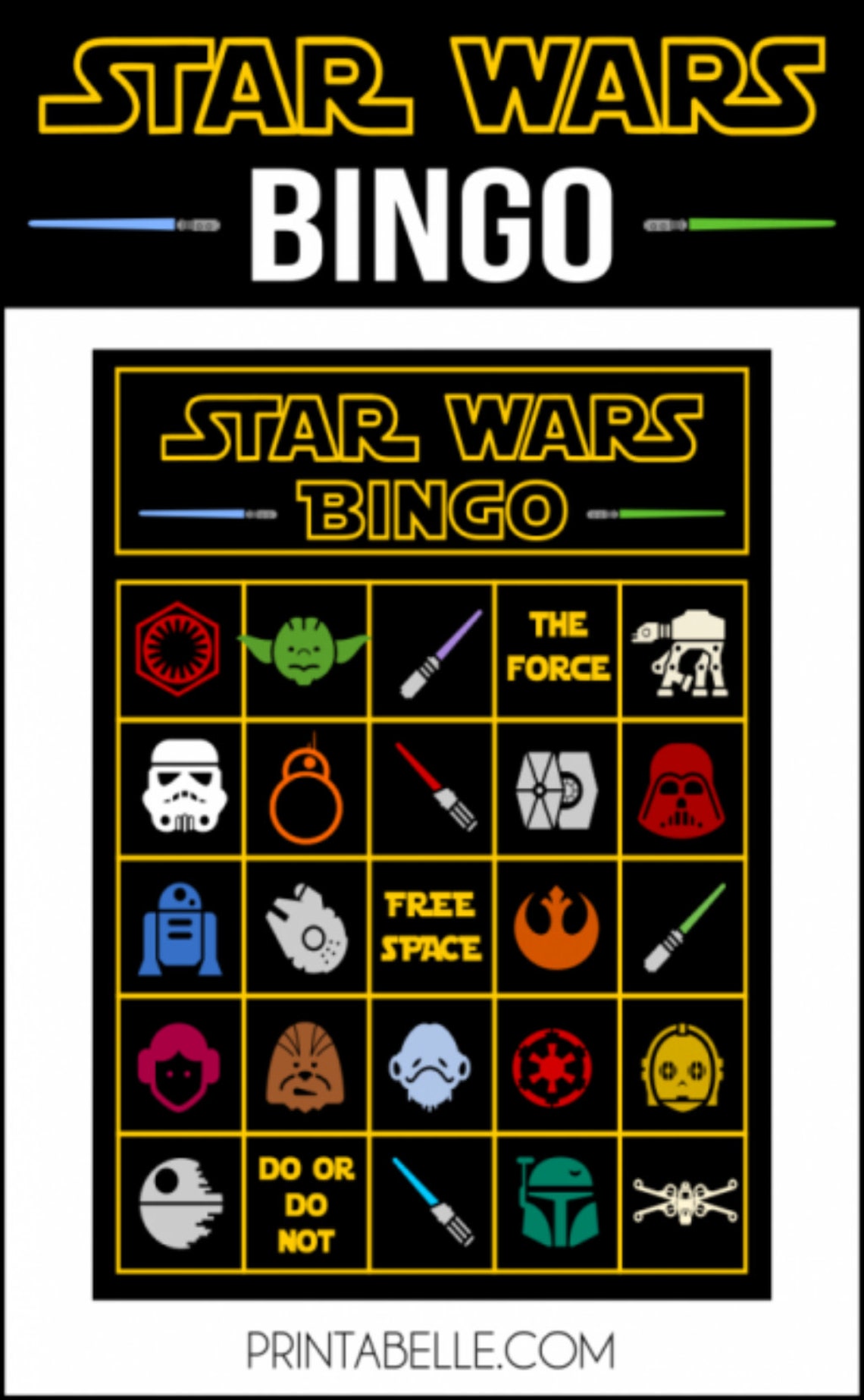 Star Wars Inspired Bingo Game Printable INSTANT DOWNLOAD pdf Digital