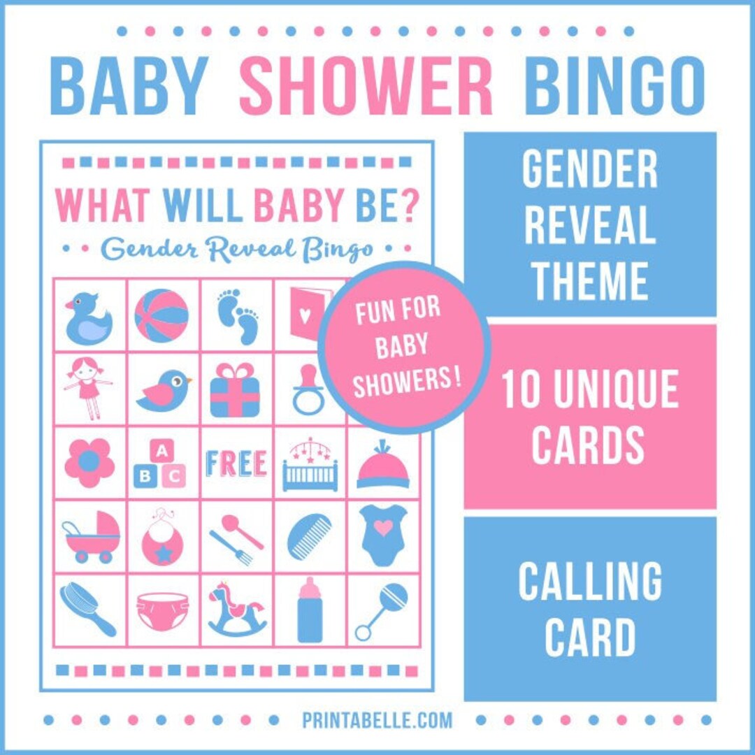 GENDER Reveal Baby Shower Bingo Printable Game 10 Cards a Calling Card ...