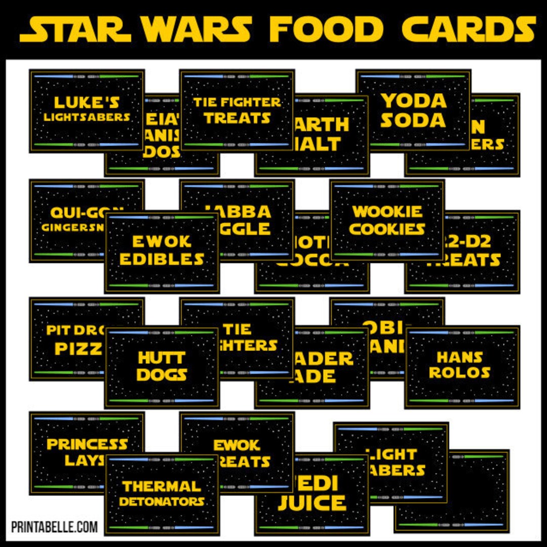 42 Star Wars Printable Party Food Card Labels 42 Prefilled Tented Cards 