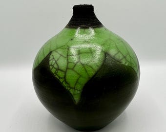 Naked Raku Vase green
