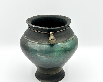Raku vase with brass bell