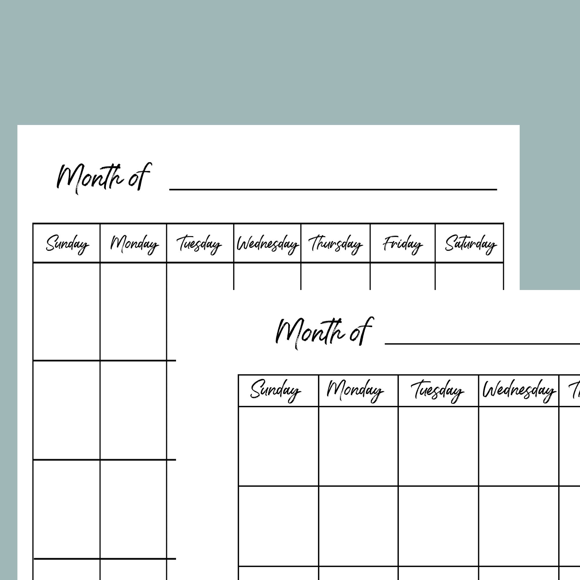 85 X 11 Inch Blank Printable Calendar Monthly Calendar Etsy