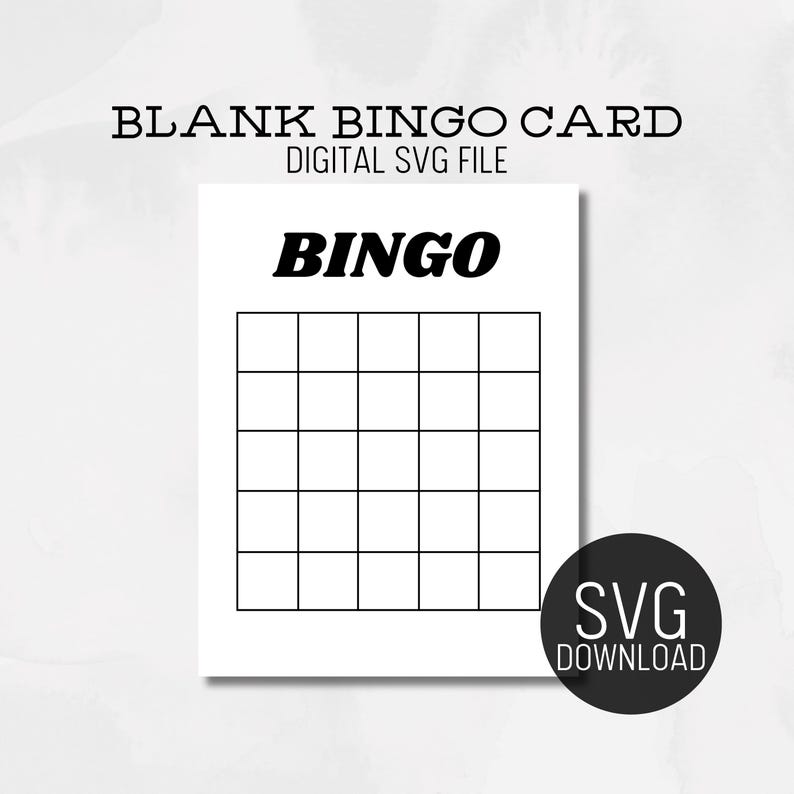 Blank Bingo Card SVG File Party Drinking Game Printable School Activity ...