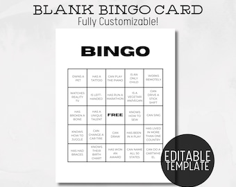 Bingo Card Template Blank Editable Party Drinking Bingo Game Printable Sheet Fun & Easy