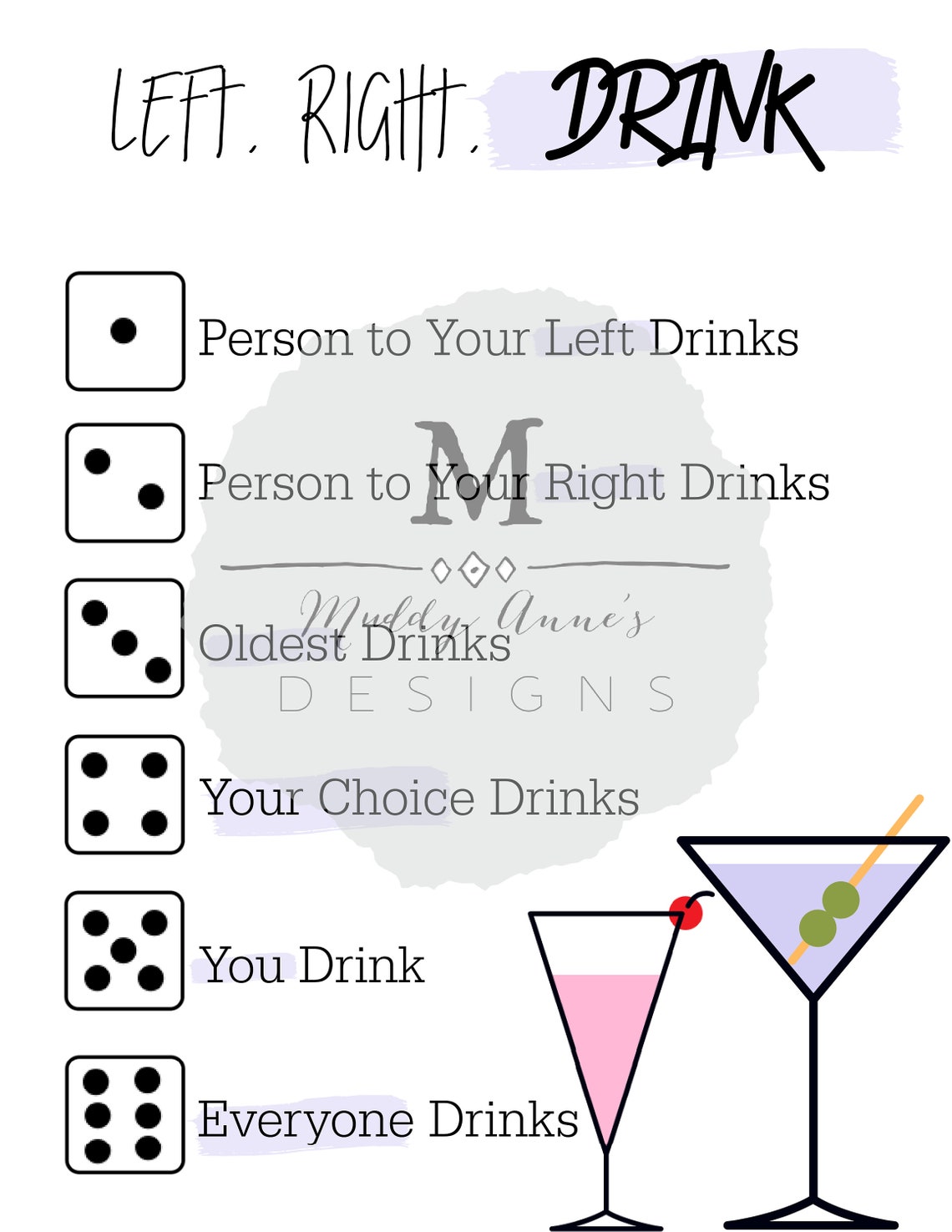 Left Right Drink Fun And Easy At Home Adult Drinking Game Downloadableprintable Instant Download 