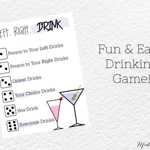 Left Right Drink Fun & Easy At Home Adult Drinking Game | Downloadable/Printable Instant Download | Date Night Games | Bachelorette Games