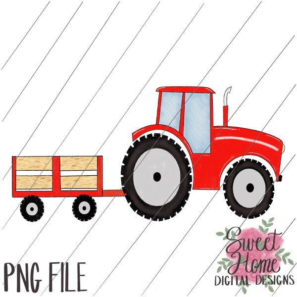 Red Tractor with Wagon Trailer PNG for sublimation or printing on inkjet transfer or for use as clipart